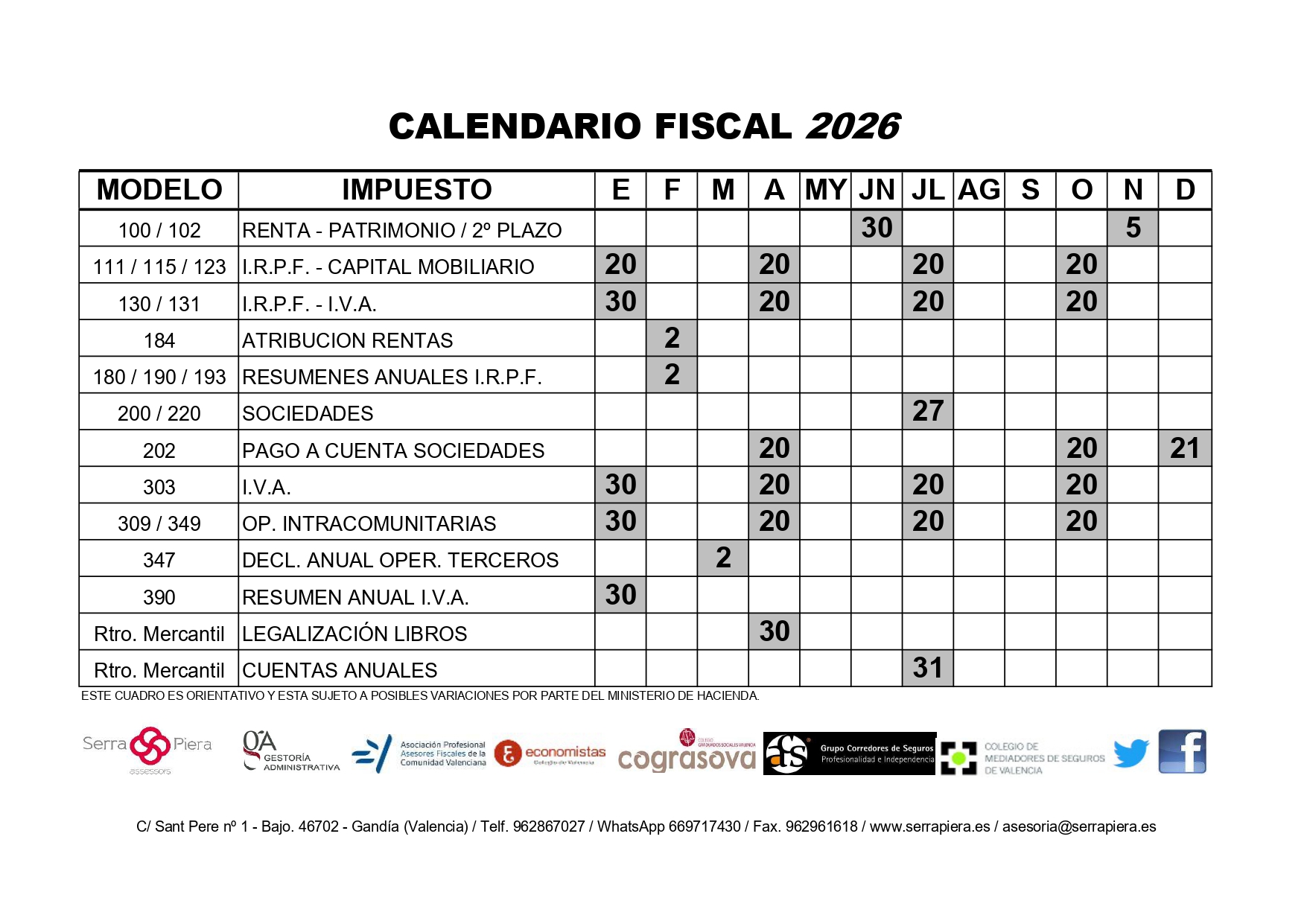 Calendario Fiscal 2026